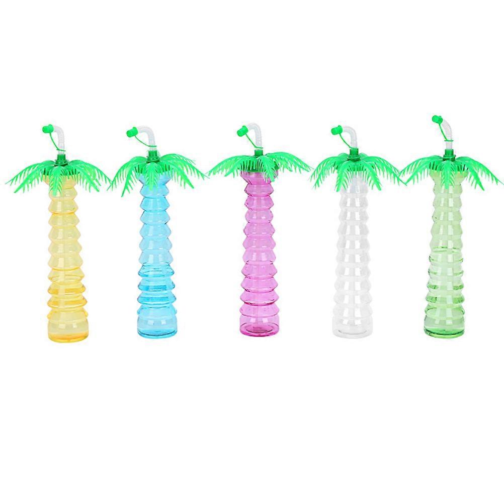 Hawaiian Beach Cup Coconut Tree Straw Bottle Portable Drinking For Commercial Use Institutional Use Mixed Color 5Set