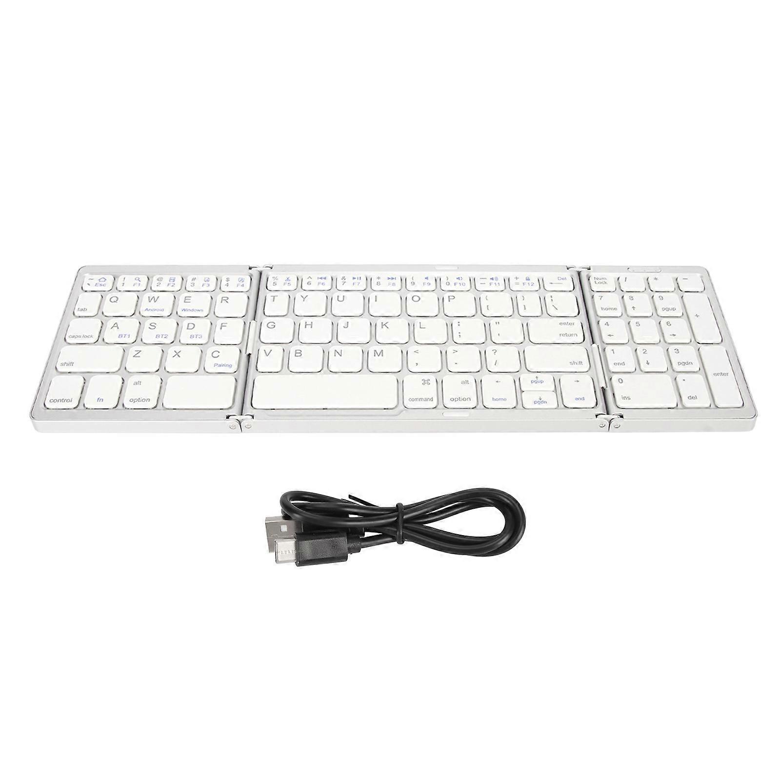 Tri-fold Bluetooth Keyboard, Multi-Device Connection, Wireless Keyboard for Laptop, Tablet, Phone, Silver and White