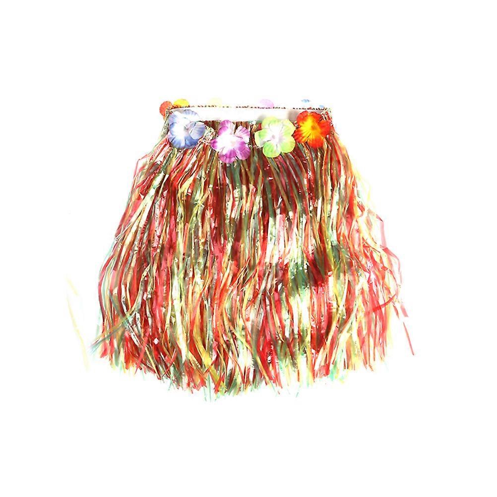 Hawaiian Outfit Dance Skirt Set Tropical Grass Skirt Adjustable Hook and Loop Design 40cm Length 5Pcs