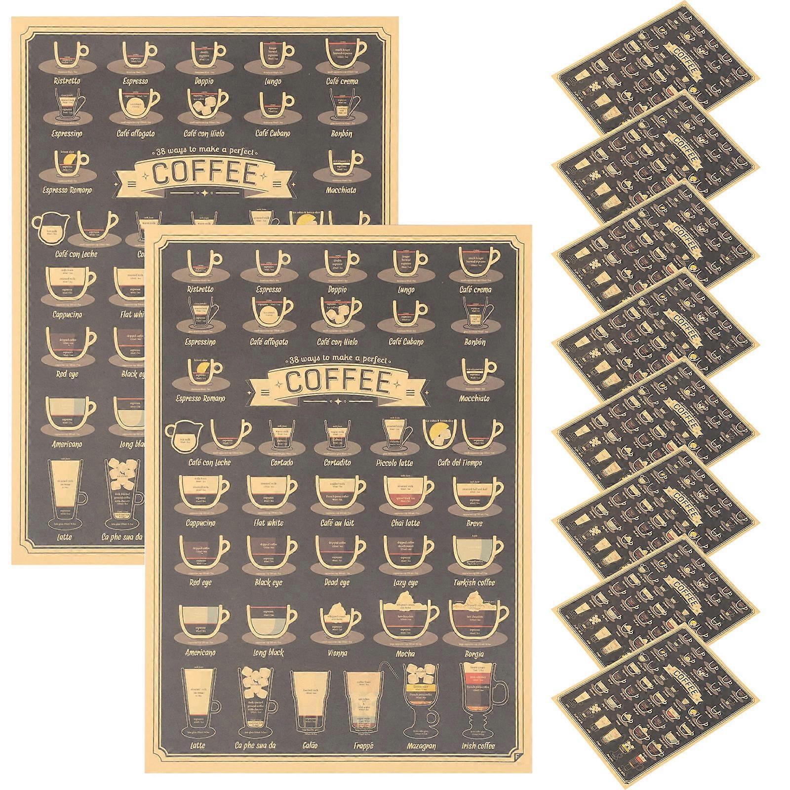 Vintage Posters Coffee Shop Poster Wall Decoration Rectangular Shape Paper Material 10Set for