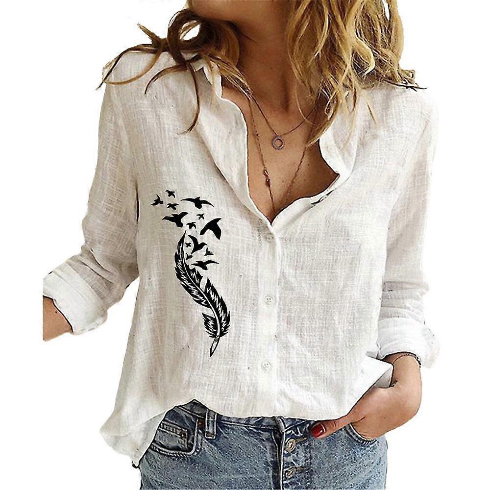 Kvinnor Mode Knäppta Blusar Vår Sommar & höst Blommig Tryckt Bomull Linne Topp Kvinnlig Casual Lös Långärmad T-shirt