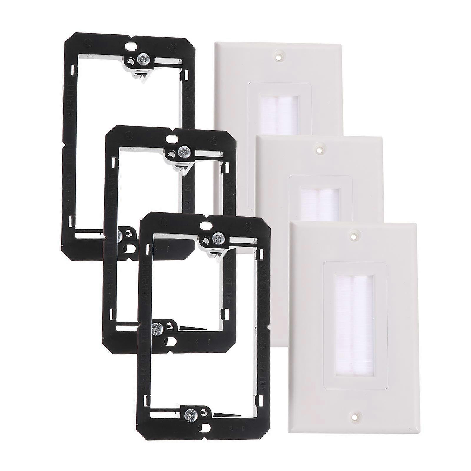 3pcs Single Brush Wall Plates with Heavy Duty Mounting Brackets Decorative Cable Pass Through Covers for Wall Cable Management