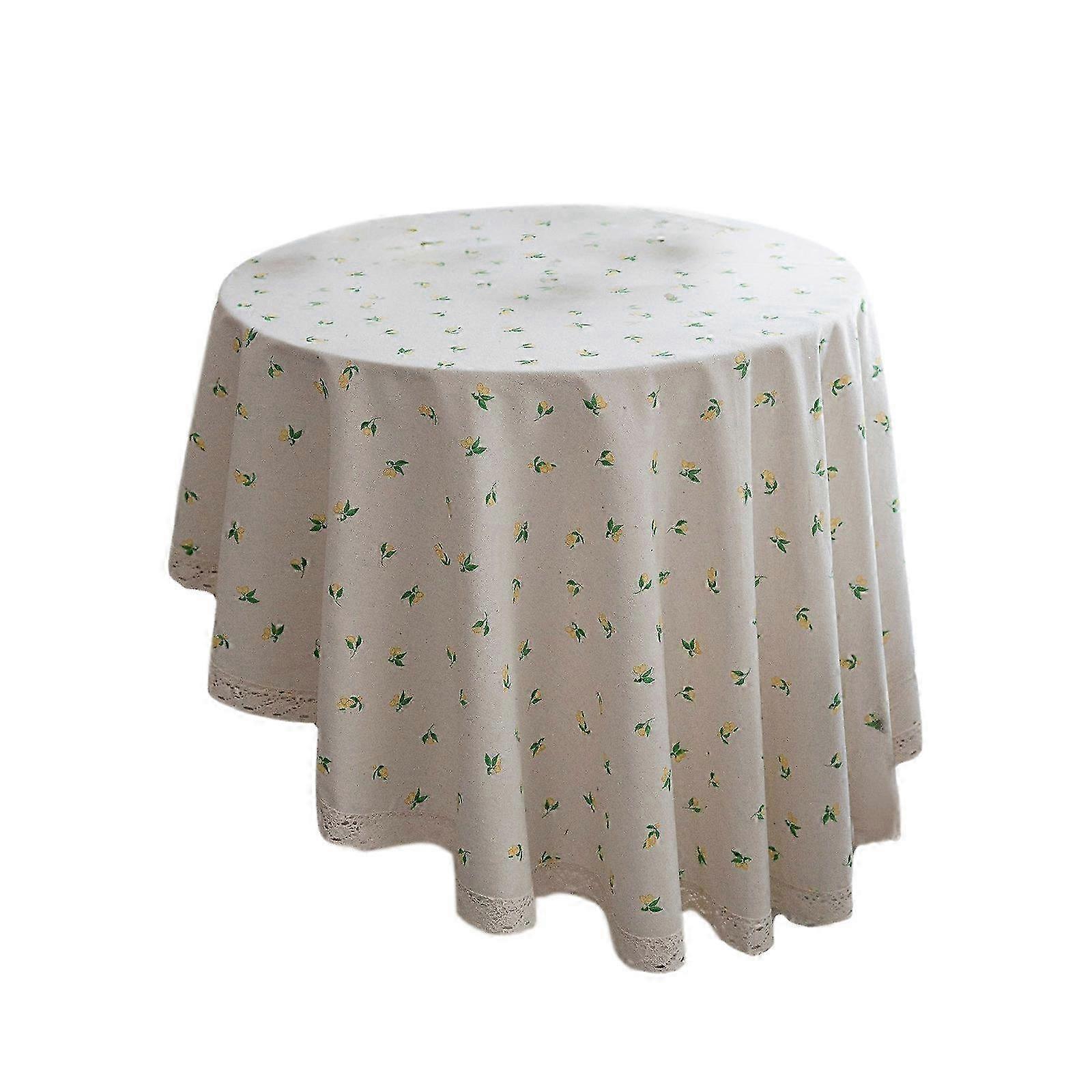 Lemon Print Lace Round Tablecloth Fresh Rustic Table Cover Set