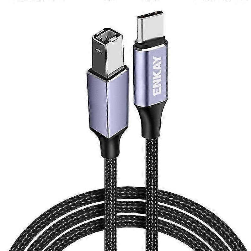 2m Long Type-C to USB 2.0 B Printer Cable, Nylon Braided Cord for Computers and Laptops, Compatible with Various Brand Printers and Scanners