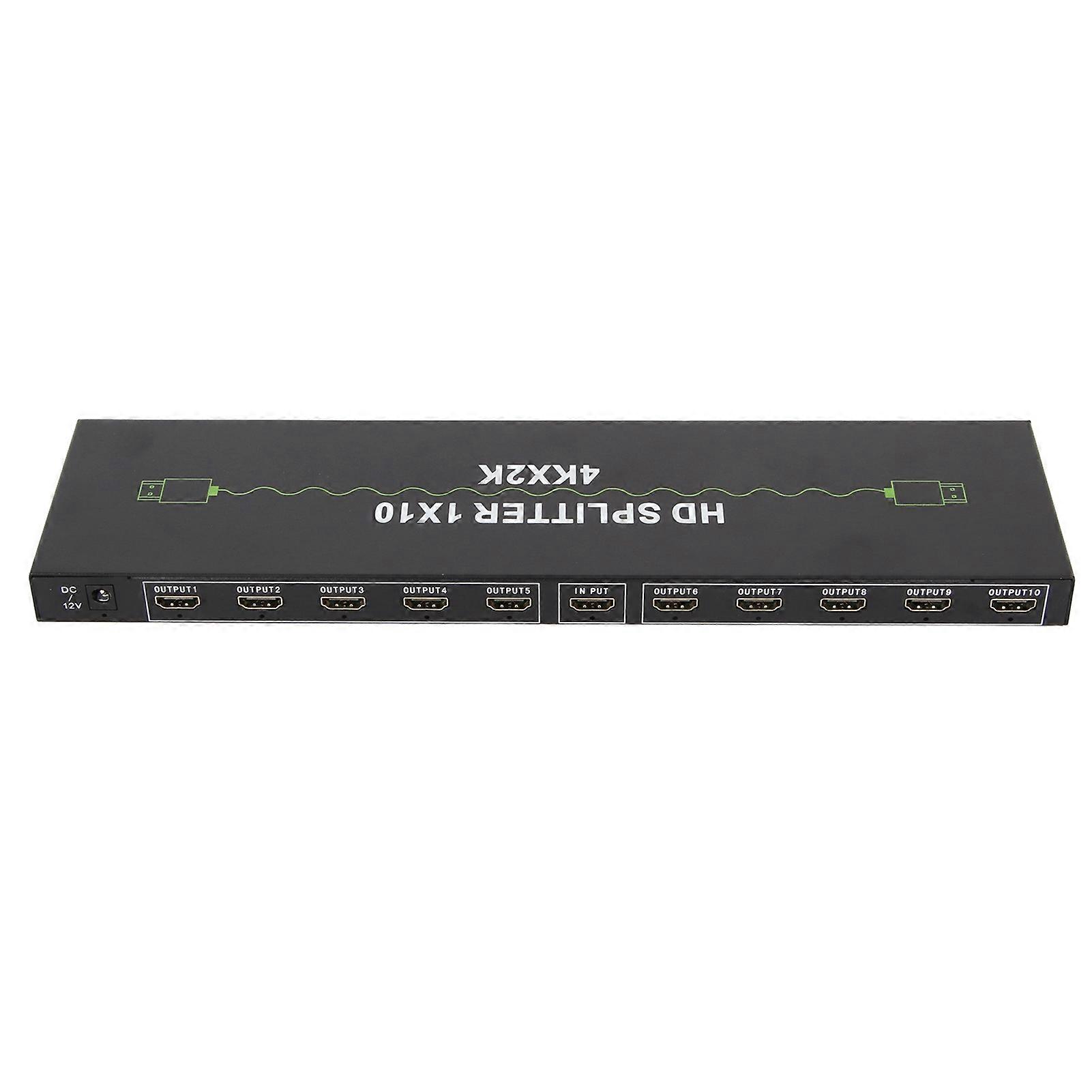 1 in 10 Out HD Multimedia Interface Splitter Support 4K 30Hz 3D Sound Video Sync 10 Way HD Video Splitter 100‑240V UK Plug 