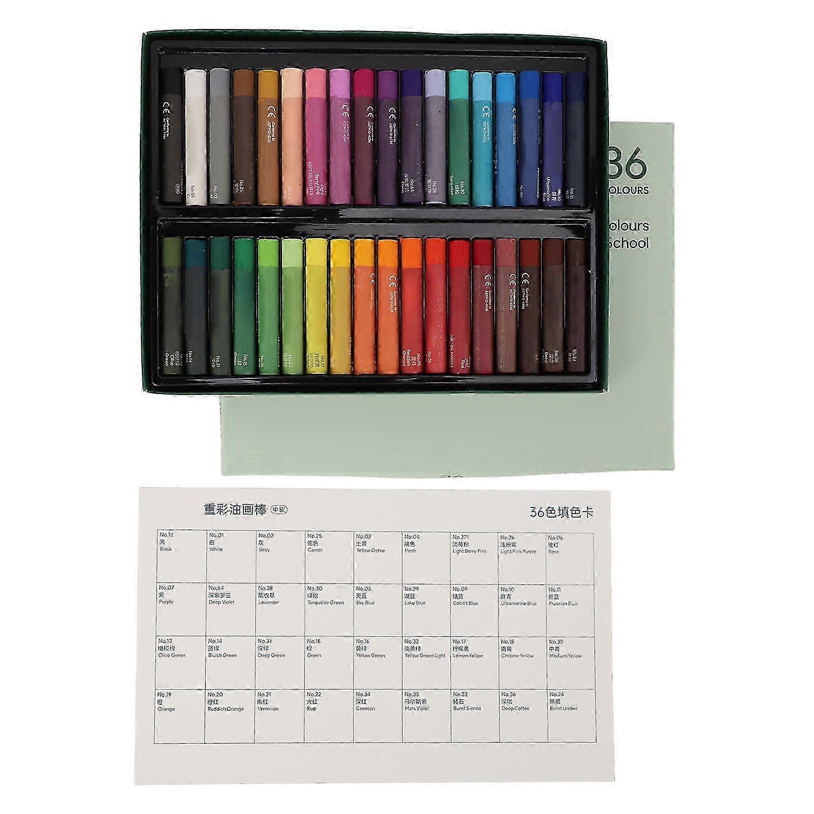 Odourless Oil Pastels with Soft Texture and Vibrant Colors for Stenciling and Coloring, 36 Colors