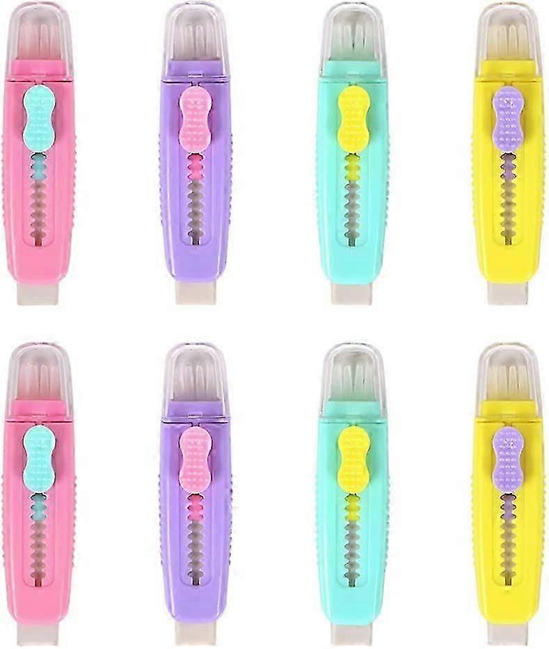 8-Pack Retractable Pencil Erasers with Brushes - Colourful Push-Pull Design for School & Office