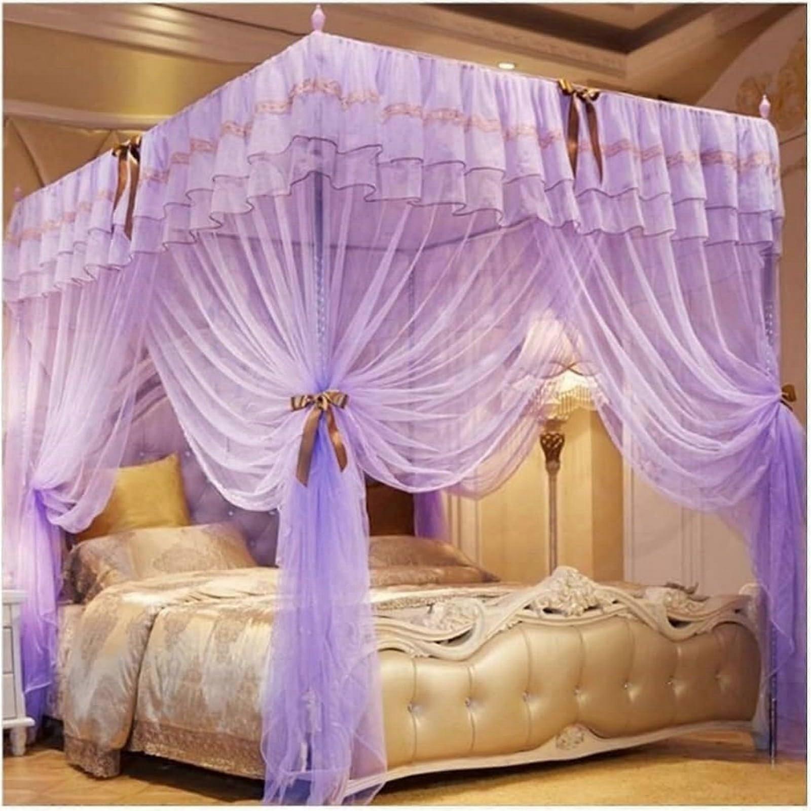 Canopy with square posts, mosquito net, summer bed curtain decoration for girls' princess room (1, 150 x 200 x 210 cm)
