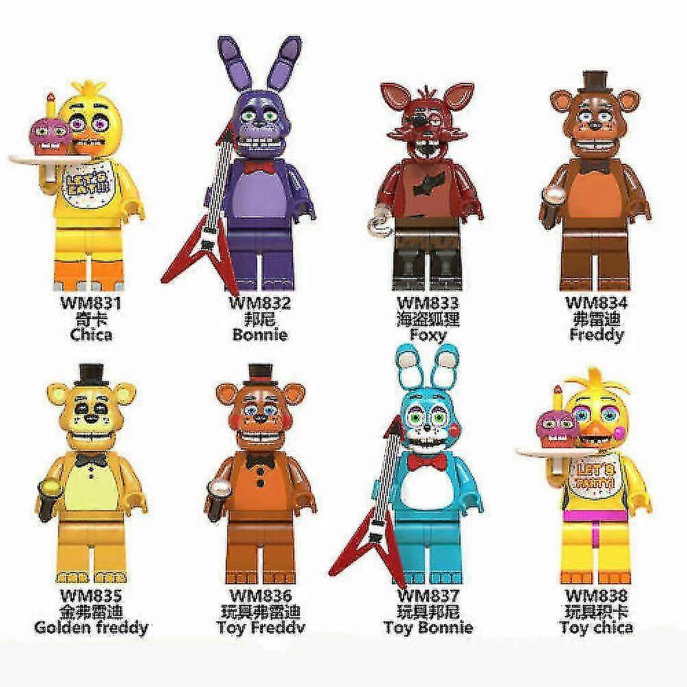 8pcs/set Minifigures for a Popular Horror Game Featuring Freddy and Foxy Building Elements