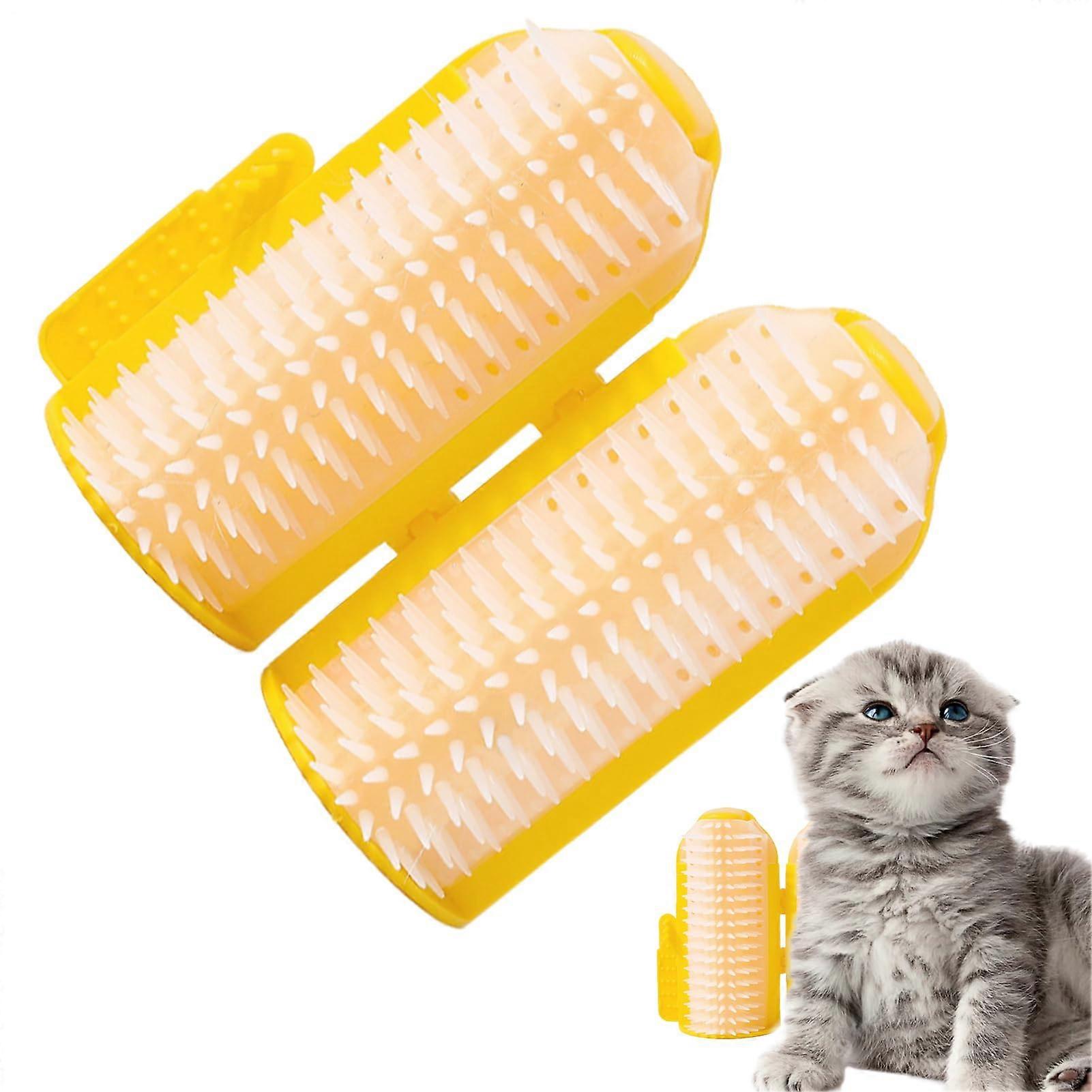 Cat Corner Brush for Cats, Pet Wall Grooming Tool with Catnip, Soft Massaging Comb for Long & Short Hair, Yellow