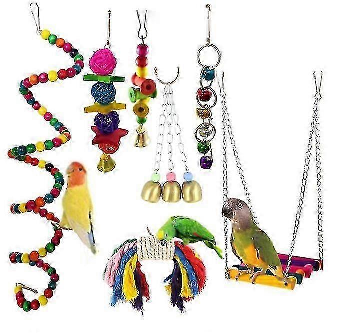 Colorful Chewing Hanging Swing Toy Set with Bells and Ladder for Small Birds, Perfect for Bird Cages including Small Parrots and Macaws