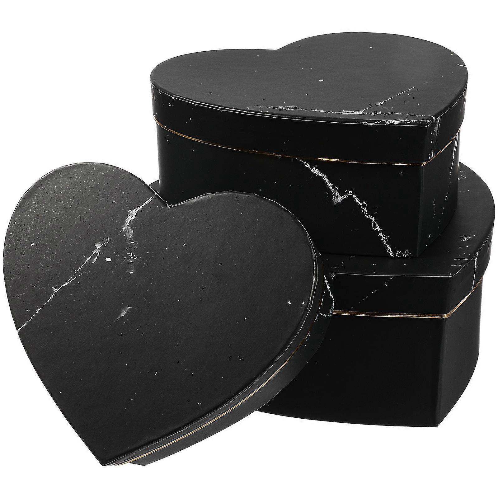 3 Sets Nesting Boxes With Lids Black :Paper Heart Shaped Flower Boxes For Arrangements Valentine Hearts Treat Box For Valentines Day Wedding Party