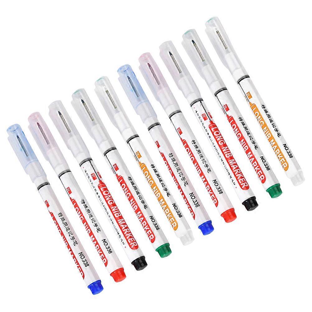 10pcs Long Head Deep Hole Marker Pens Permanent Ink for Woodworking & Versatile Marking Tool for Carpenters & Builders – Black, Red, Blue, Green,