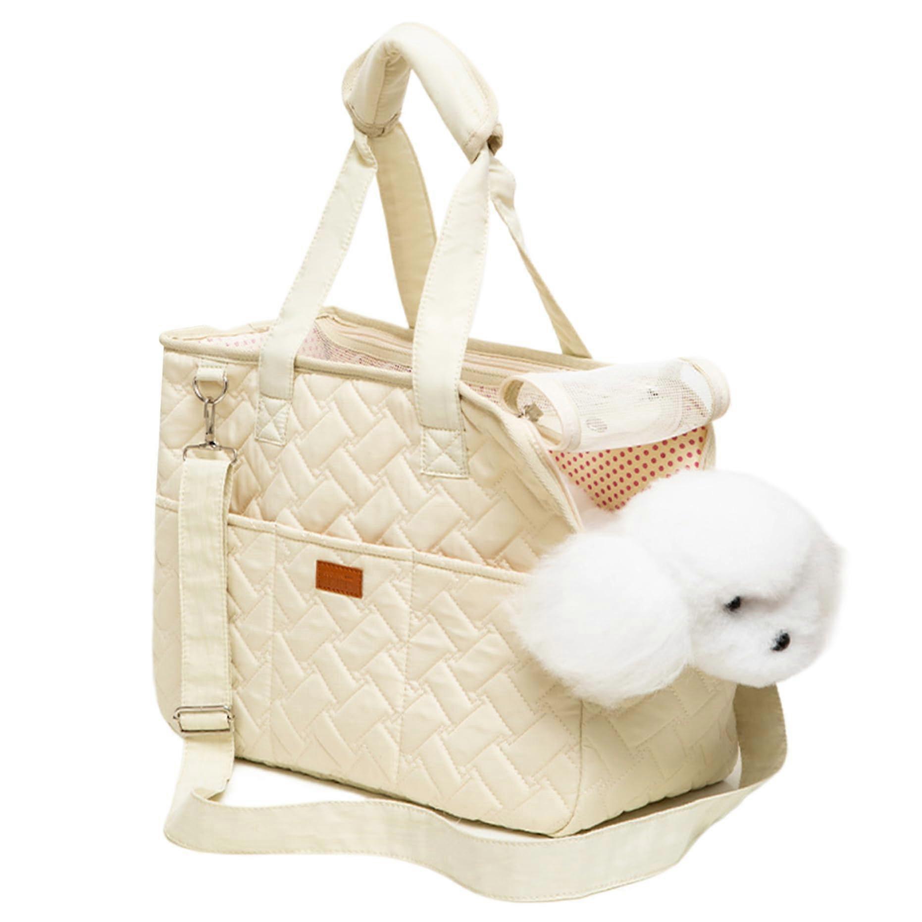 Small Dog Carrier 16x7x12 Inches with Pockets, Breathable, Airline Approved (Creamy White)