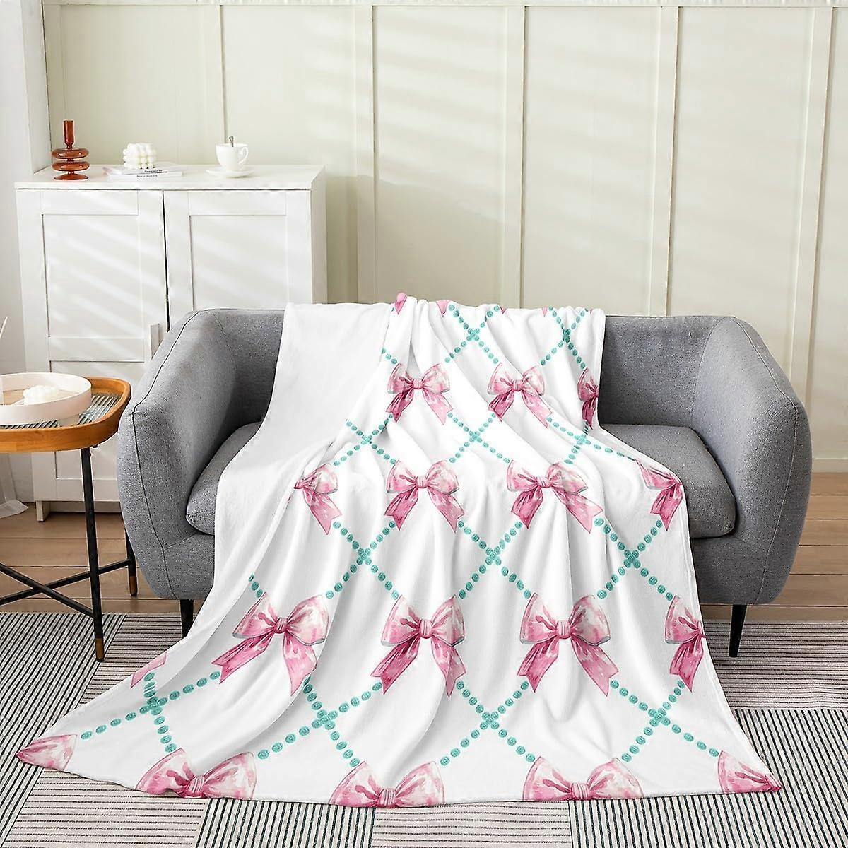 Cute bow, bed blanket, girl, bow, plush overlay, blanket, for kids, boys, girls, teenagers, cute bow, flannel fleece blanket, kawaii, 60 x 80 inches
