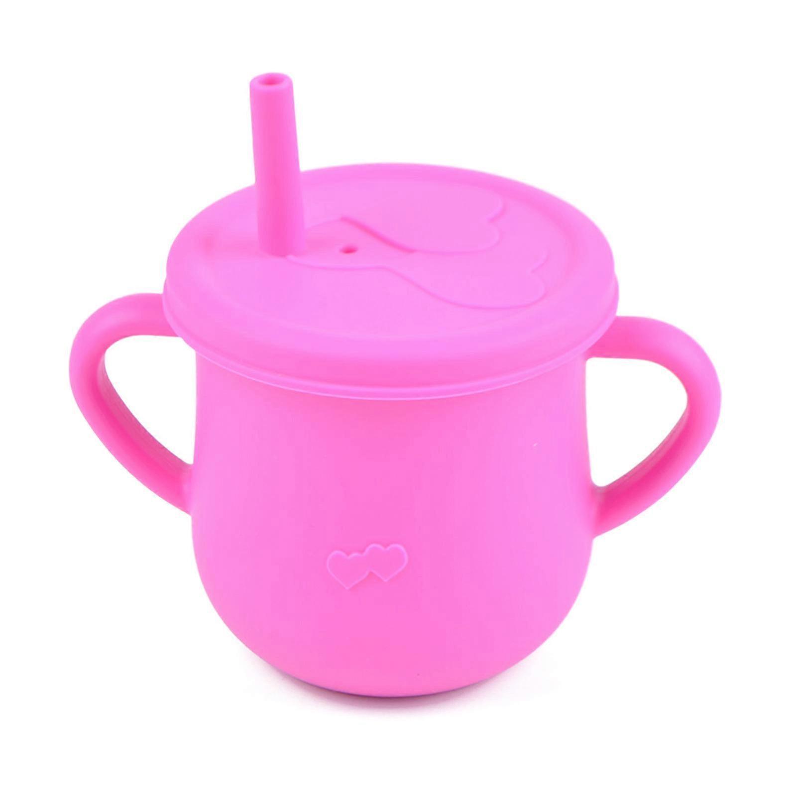 Soft Leakproof Silicone Baby Straw Cup - Rose Red