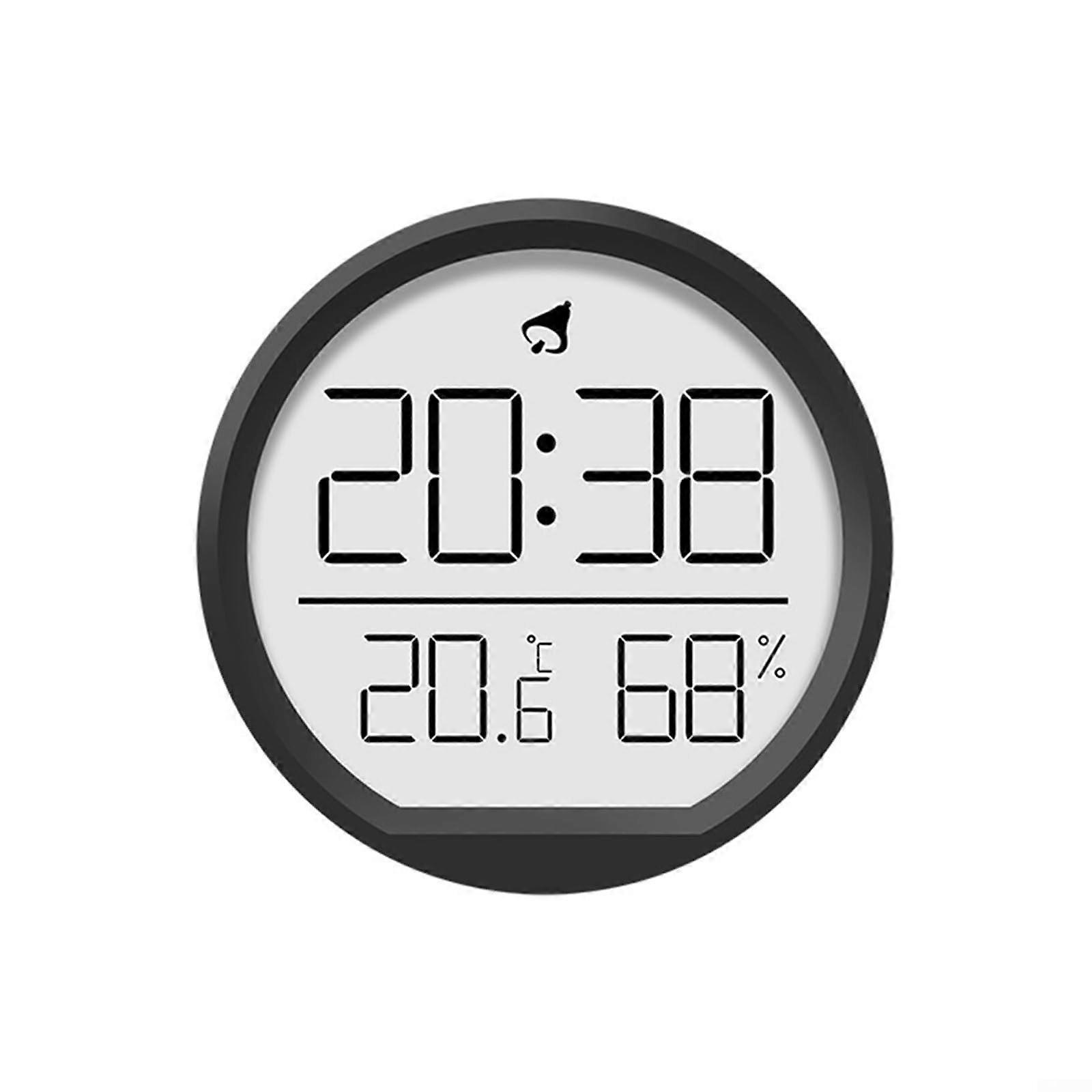 Compact thermohygrometer clock for home use, with wide viewing angle and humidity display (black).