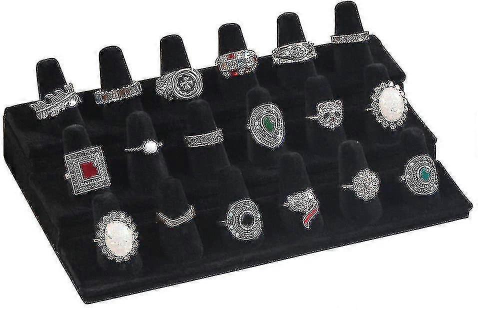18-Finger Fløyelsring Display Stand i Svart - Elegant smykkeholder for ringer, perfekt for å vise frem samlinger