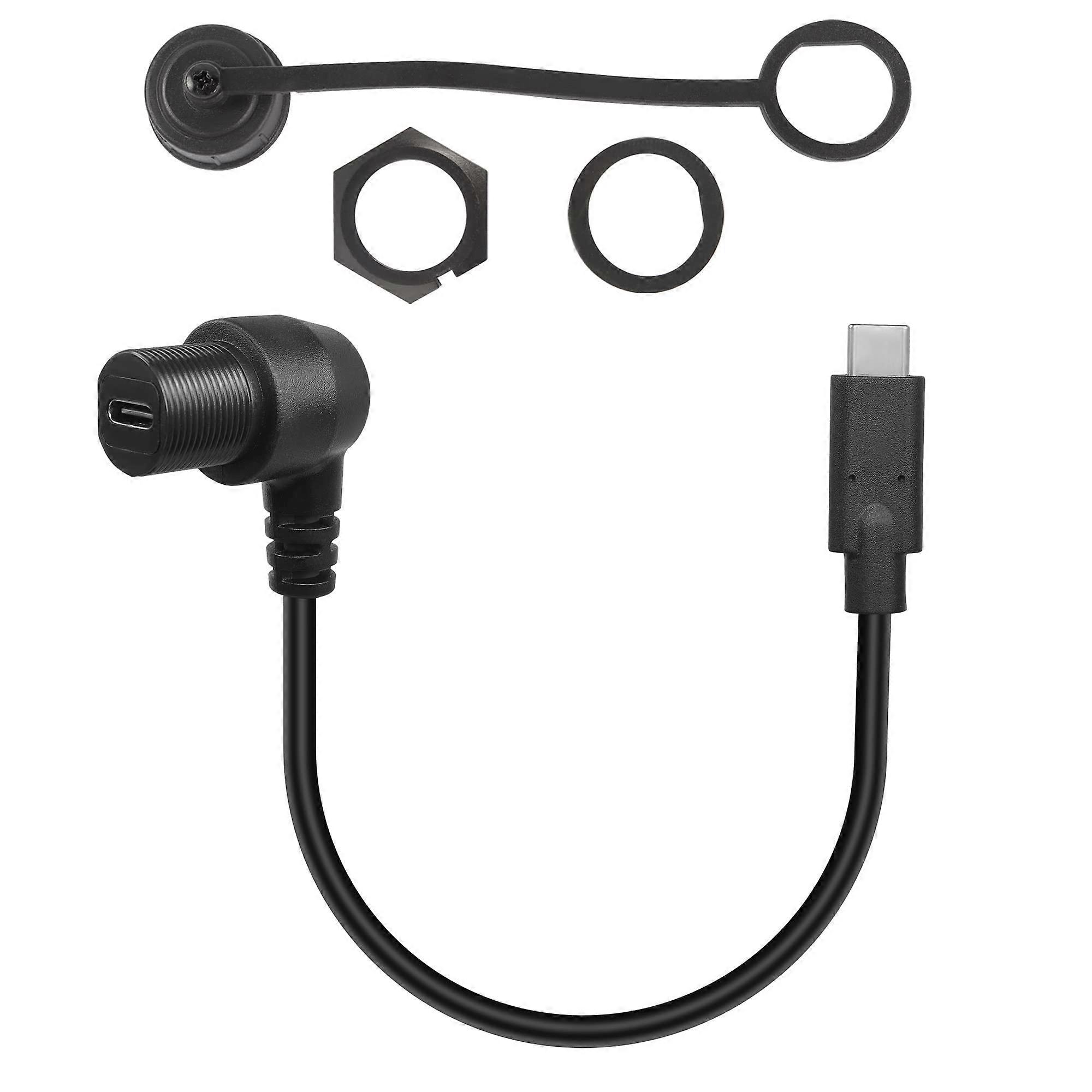 90 Degree Angle USB C Flush Panel Mount Cable Right Angle Female to Male Waterproof Extension 30cm for Dashboard or Panel