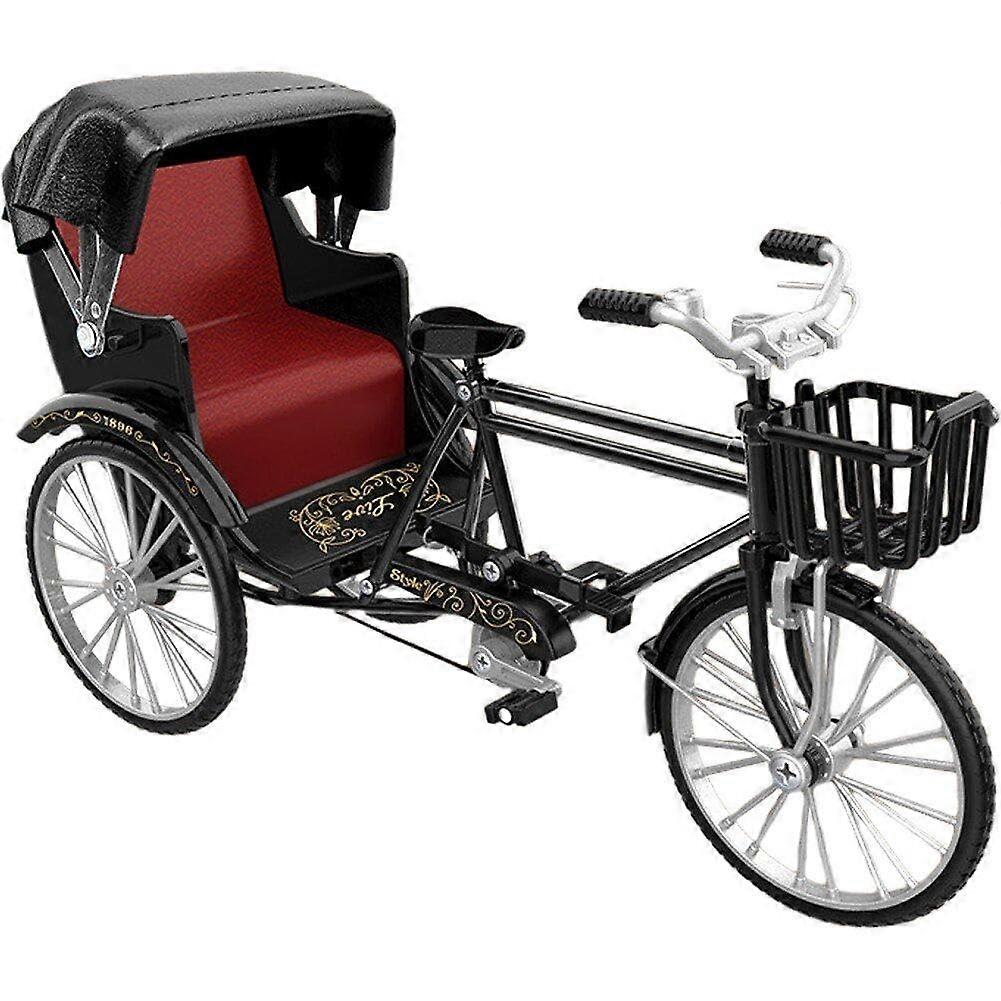 Mini Rickshaw Statue ThreeWheeled Cycle Figure Retro Rickshaw Model Bicycle Model Ornament for Home Decoration Collection Black