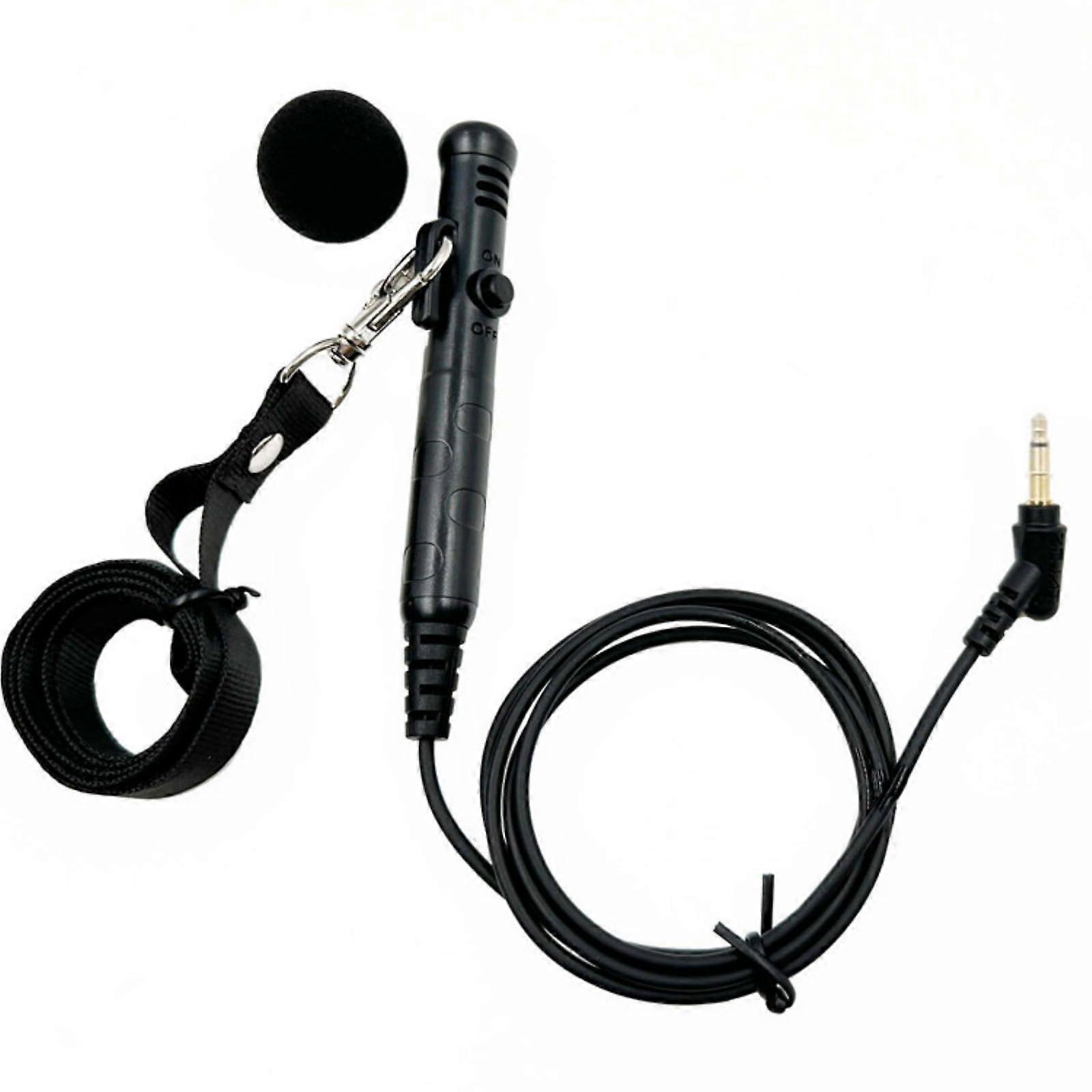Handheld Neck Microphone with 3.5mm Plug, 1m Cable, Power Button, Black, Compatible with Amplifiers, Lanyard