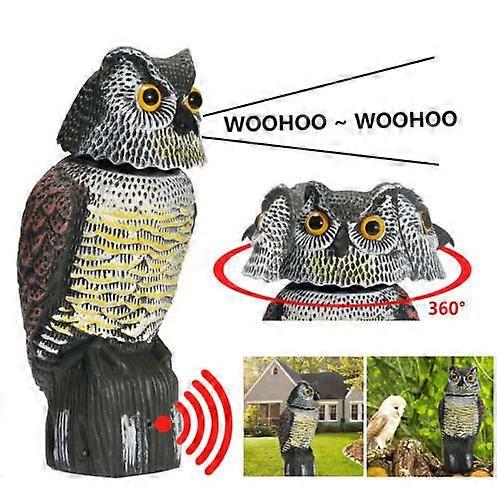 1-Pack Realistic Bird Cage Plastic Owl Scarecrow with Rotating Head and Sound - Effective Pest Control Solution
