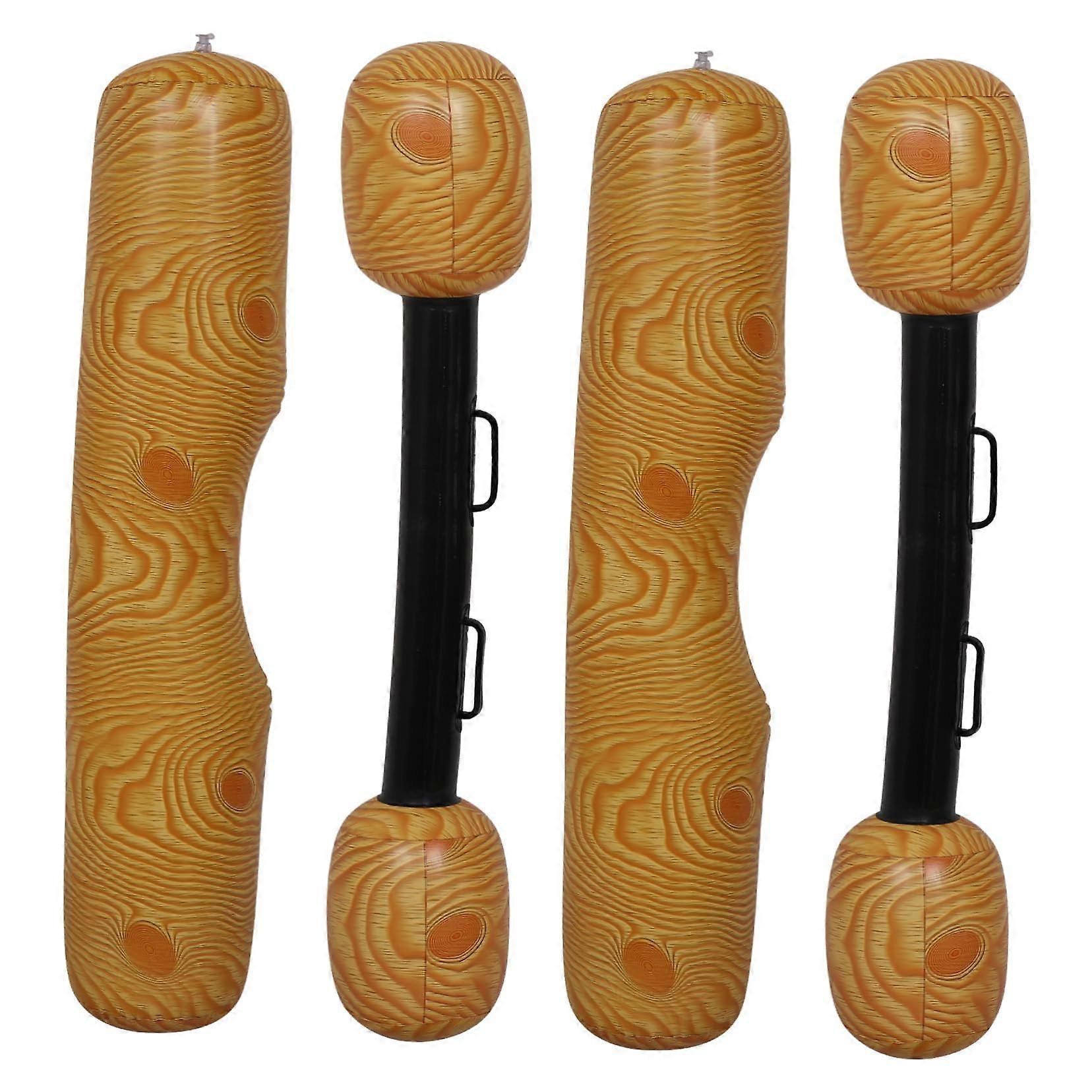 Inflatable Water Canoe with Wood Grain Design for Outdoor Activities and Animal Healing, Random Handle Color, Lightweight and Durable