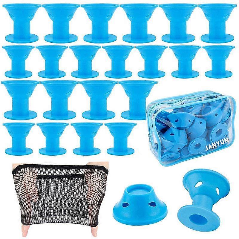40Pcs Magic Hair Rollers Set - 20 Large + 20 Small Silicone Curlers (Blue) with Hairnet, Heatless Hair Styling Tools