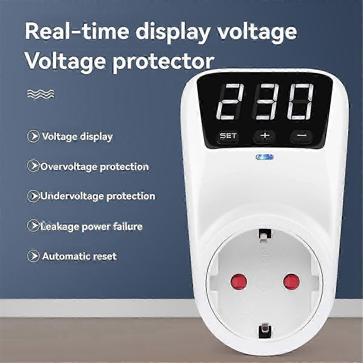 LED Display Voltage Protector Socket AC 230V Adjustable 16A Power Protector Socket with Automatic RWhite SZRH A-J