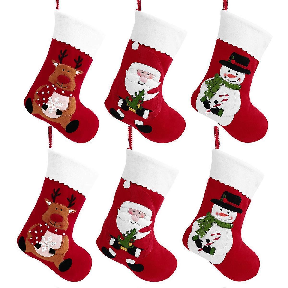 Toyvian 6PCS Red Felt Christmas Stockings Cartoon Hanging Treat Candy Bags