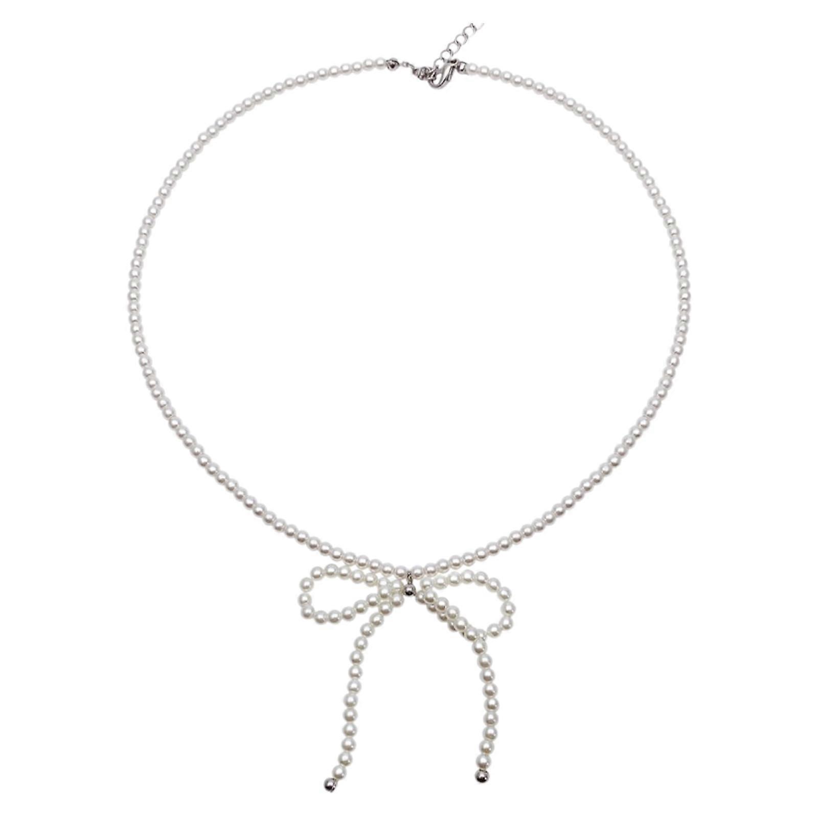 Mode Bowknot Choker Necklace with Sweet Pearl Beads, Statement Jewelry for Girls, Adjustable Length, Elegant Design