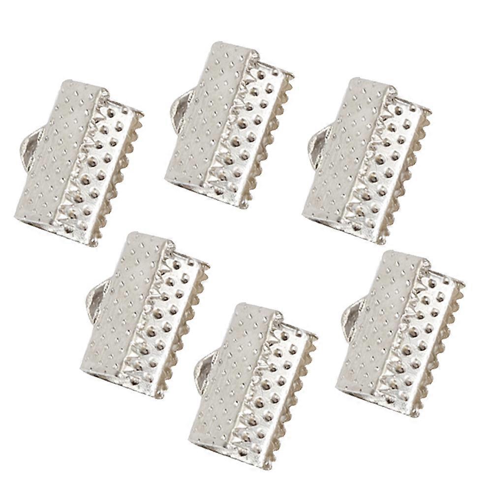 100pcs Textured Plated Ribbon Ends Fastener Clasps for DIY Jewelry Making – Cord Ends Buckles for Necklaces, Bracelets & Crafts – White