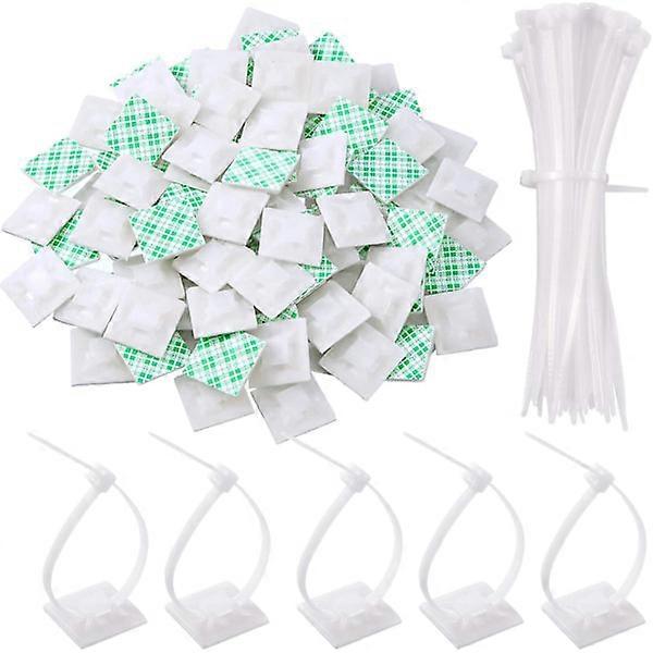 100-pack self-adhesive cable ties, mounts, multi-use bases (150mm length, 2cm width, white)