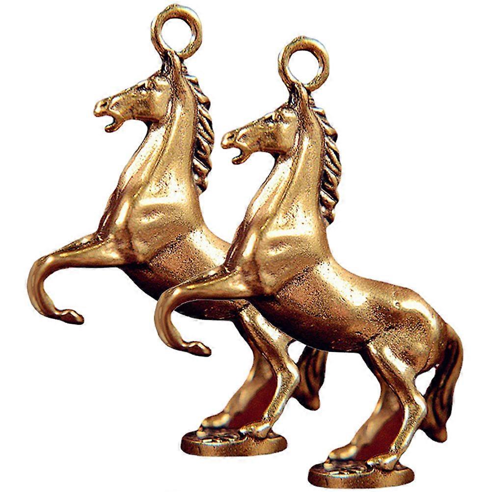 Golden Brass Horse Keychain for Decoration with Retro Style 2 Pcs DIY Pendant