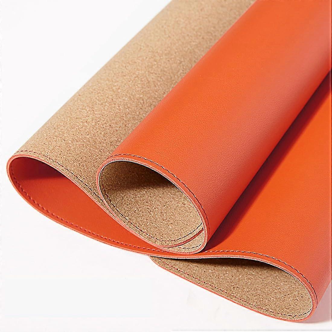 Non-Slip Cork Desk Pad, Large Leather Mouse Pad for Computer and Laptop, Reversible Office Desk Mat, Orange 120x60cm