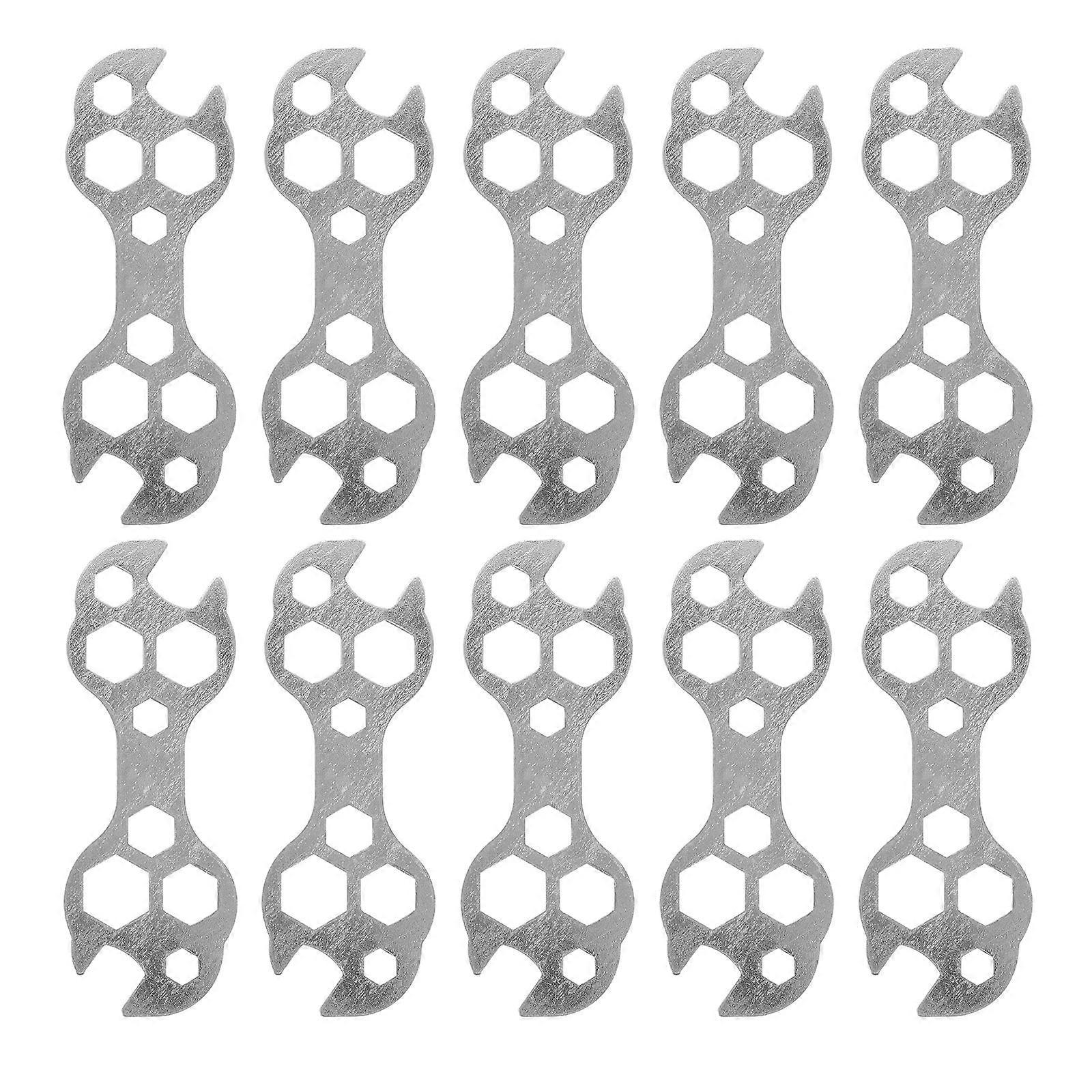 Durable 10Pcs Bike Tool Kit Set Multi-Hole Wrench For Bicyclists And Motorcyclists Designed With High-Grade Steel And Silver Finish