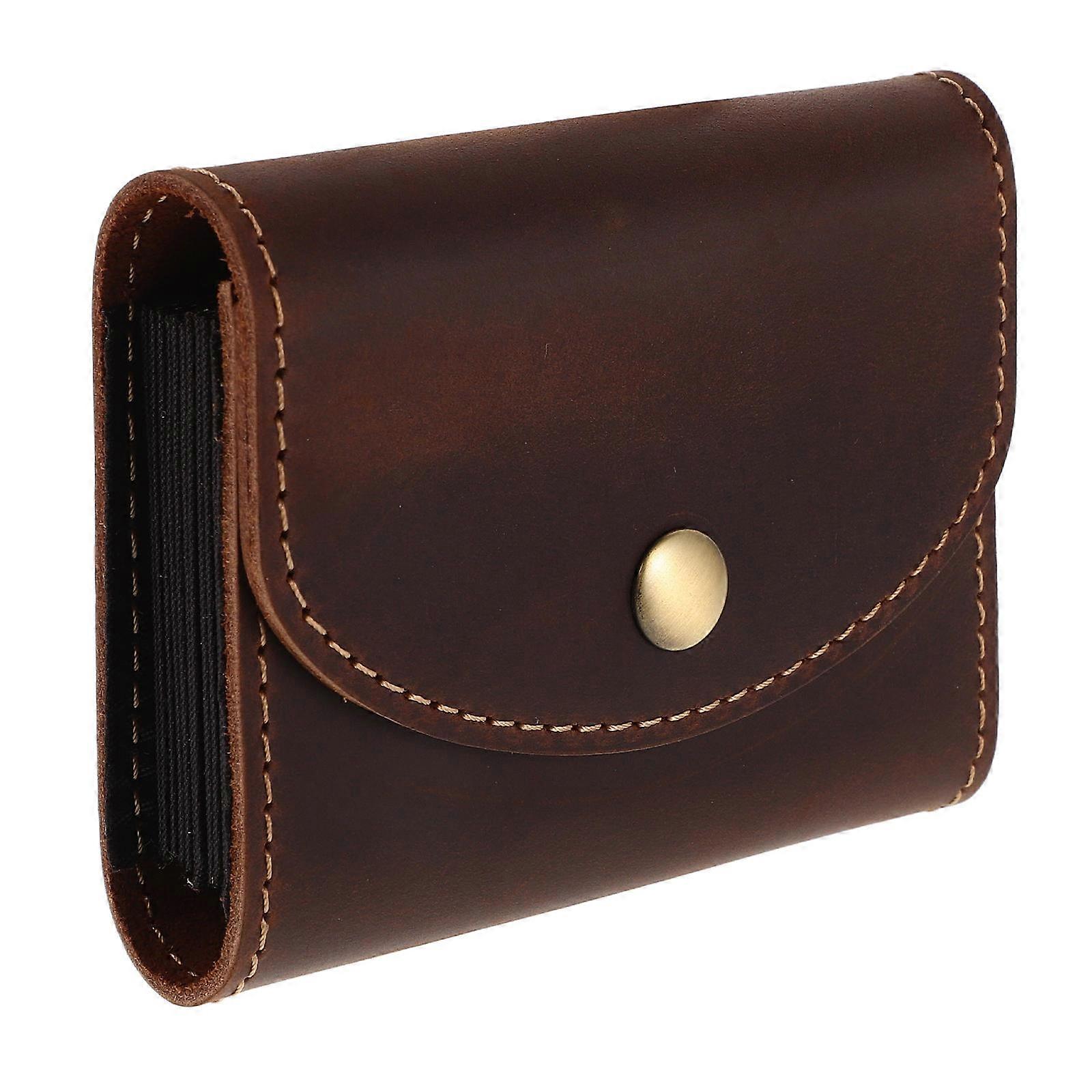 Multi Card Holder for Men Made from Cowhide with Snap Closure and Large Capacity Coffee .5 x 3.2 inches