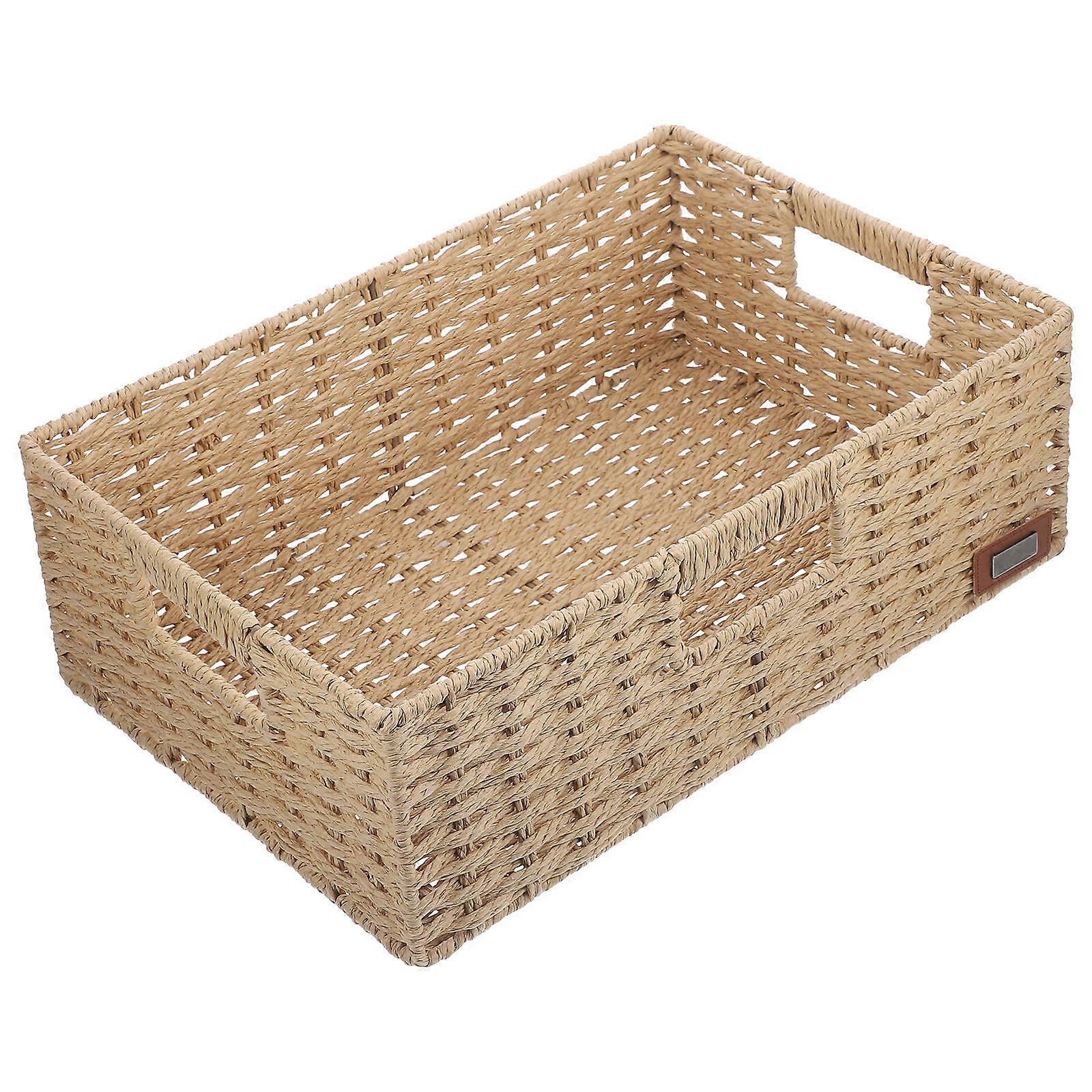 Woven Basket Decorative Storage Container with Hollow Handles for Desktop Organization
