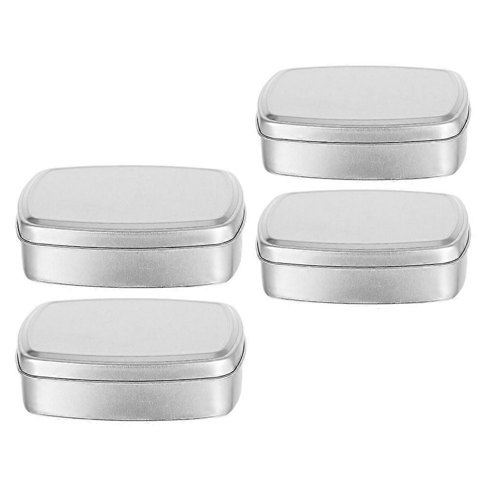 4pcs Simple Jewelry and Soap Boxes Square Tins with Lid Silver