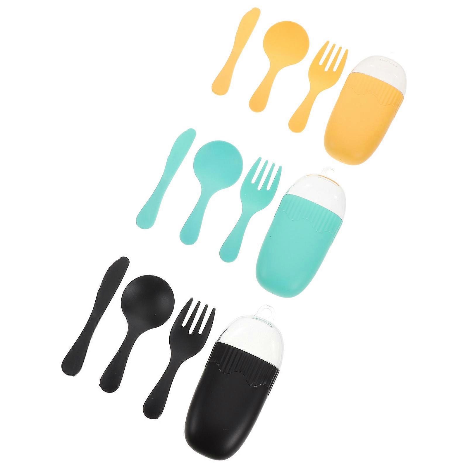 Portable Kids Utensils With Case Cutlery Set Toddler Travelers Assorted Color 3 Sets