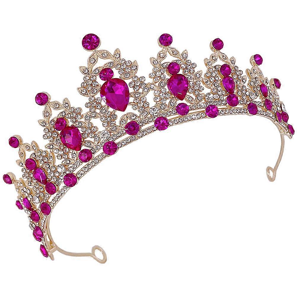 Crown Shape Bridal Wedding Tiara With Workmanship For Parties And Special Occasions In Rosy Color 1Pcs