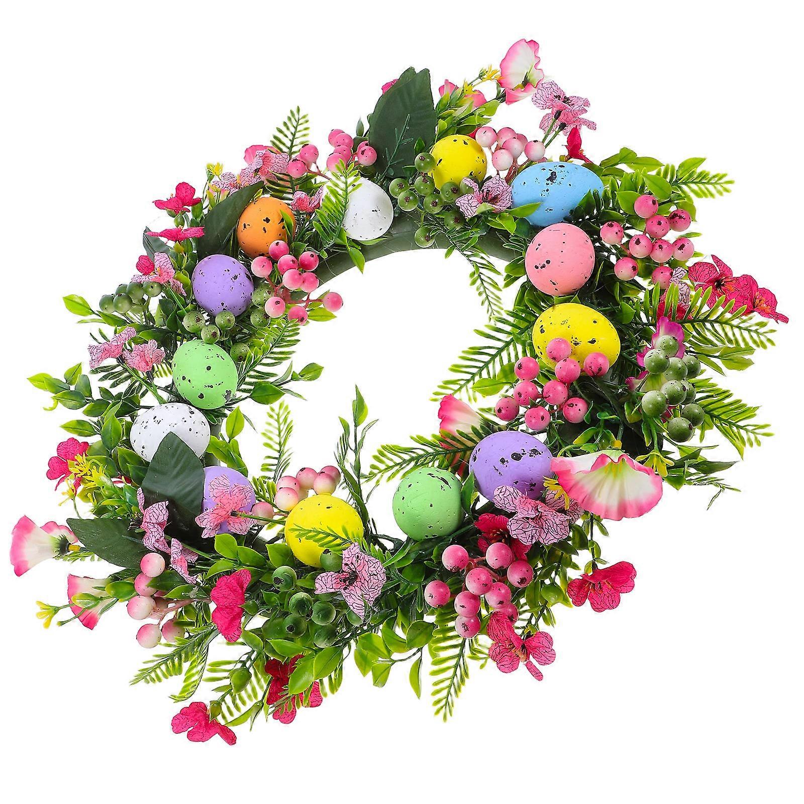 Round Shaped Easter Door Hanger With Realistic Greenery Ideal For Home And Photo Backdrops 1Pcs