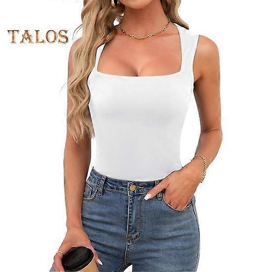 Women Summer Vest Square Collar Wide Shoulder Strap Sleeveless Tank Tops Solid Color Slim Fit Ribbed Camisole