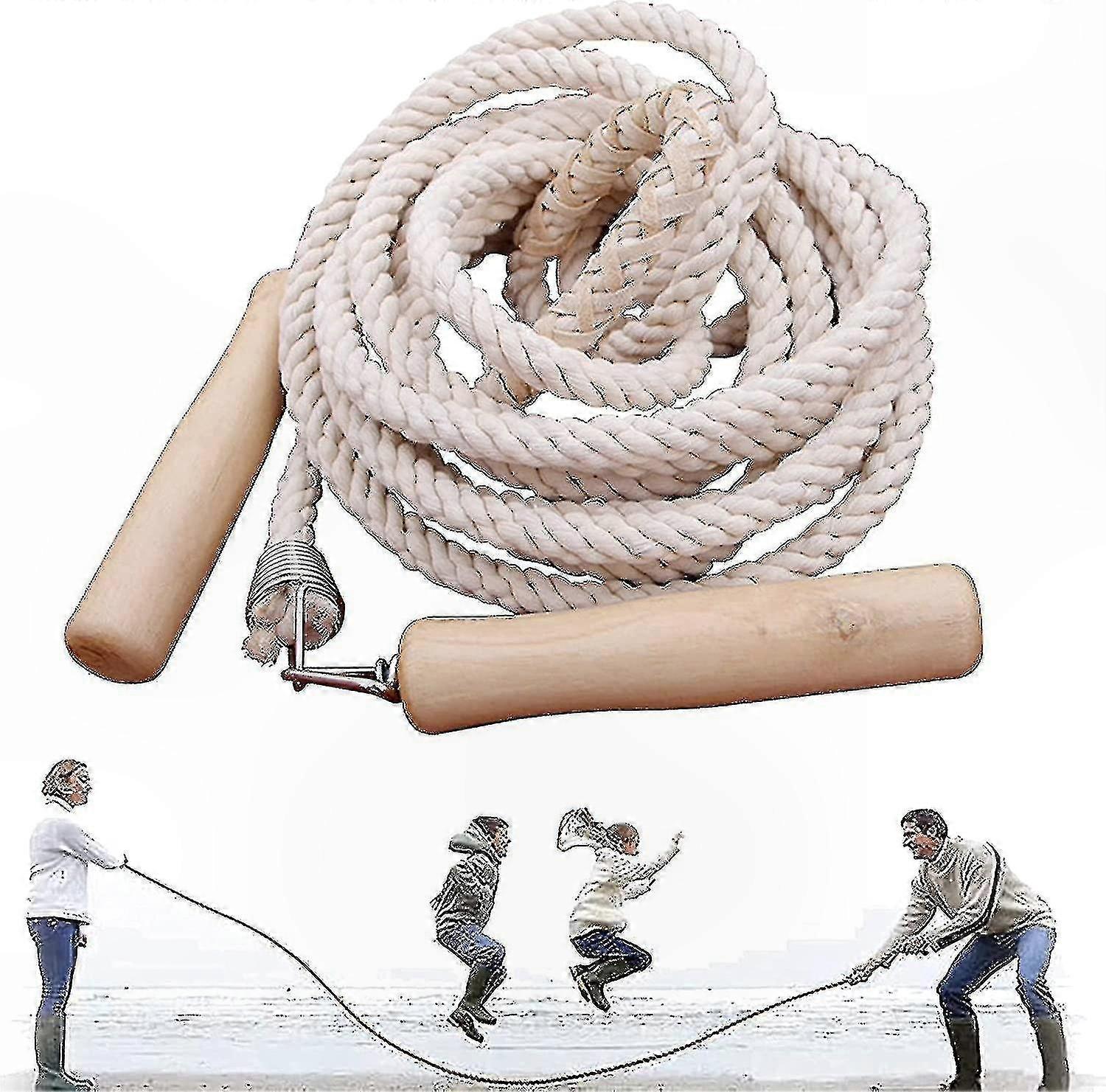 Wooden Handle Long Jump Rope for Group Skipping, 3-10m Double Dutch Jump Rope for Team Activities and Multiplayer Fun