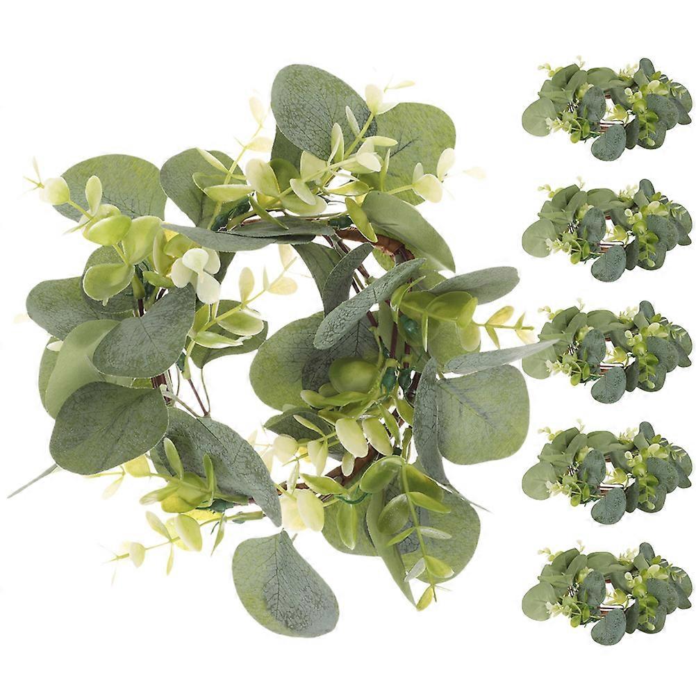 6pcs Artificial Eucalyptus Leaf Candle Rings for Wedding, Home & Party Decor – Realistic Faux Greenery Centerpieces for Table and Door Displays