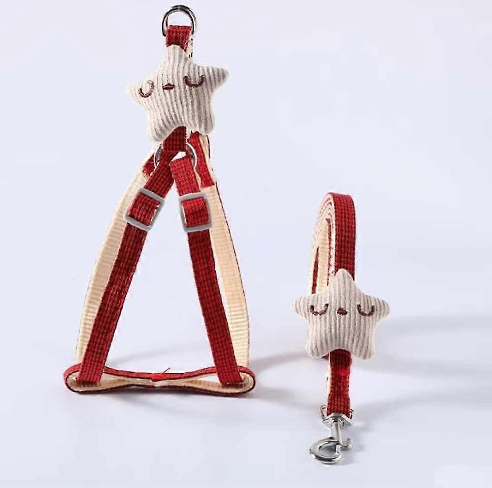 Dog Harness with 1.2m Leash Set for Puppies Adjustable Soft Harness for Small Dogs and Cats, Red, Size S