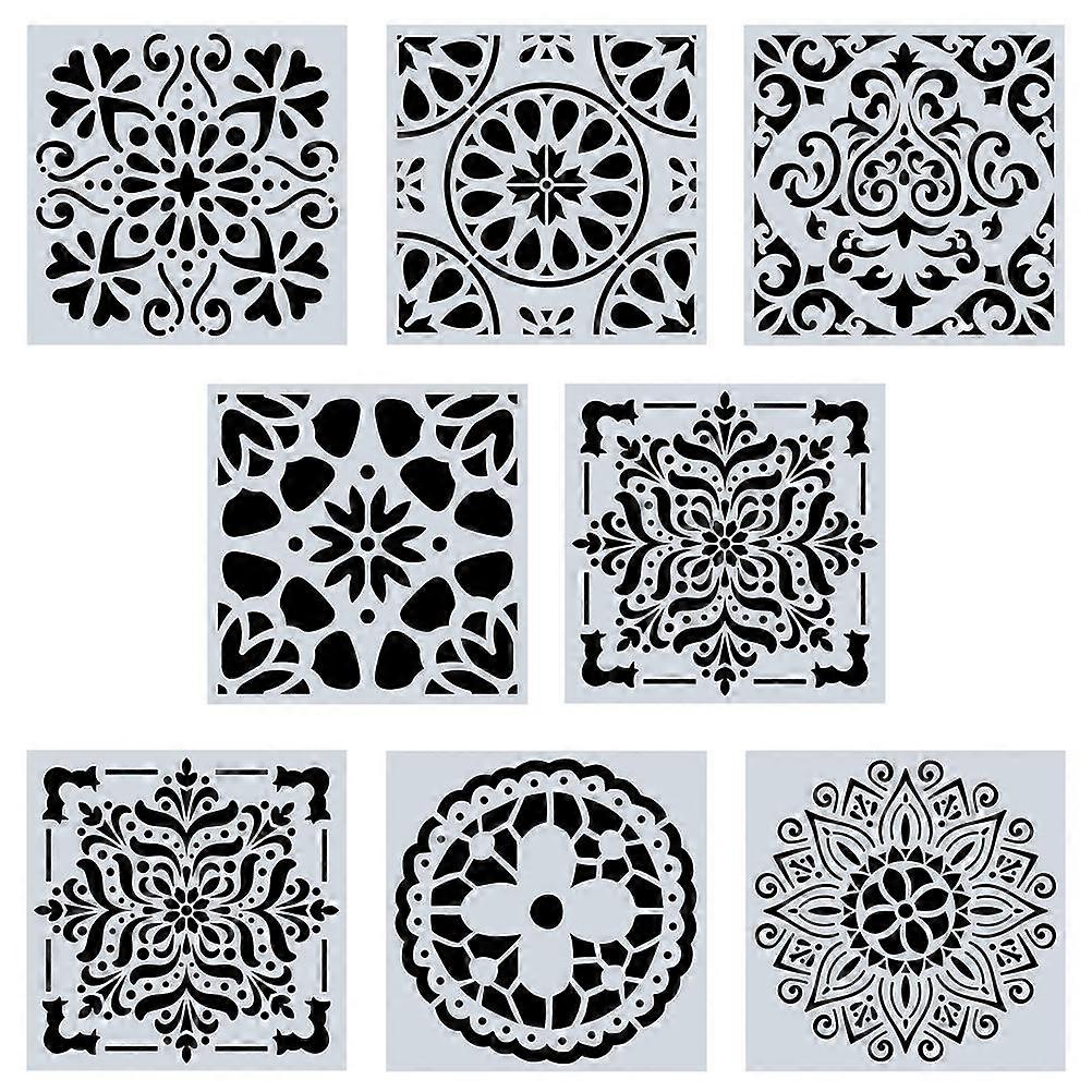 Floral Painting Templates 8Pcs Mandala DIY Templates Designed For Crafts Square Hollow Design Made From Durable PET Material Assorted Color