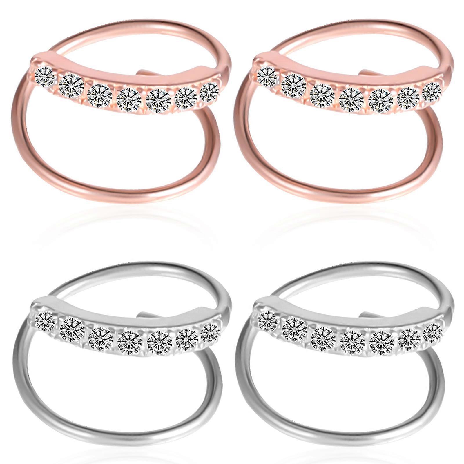 2 Pairs Delicate Silver Earrings For Women And Girls In Assorted Color Featuring Spring Shape Glitter Design