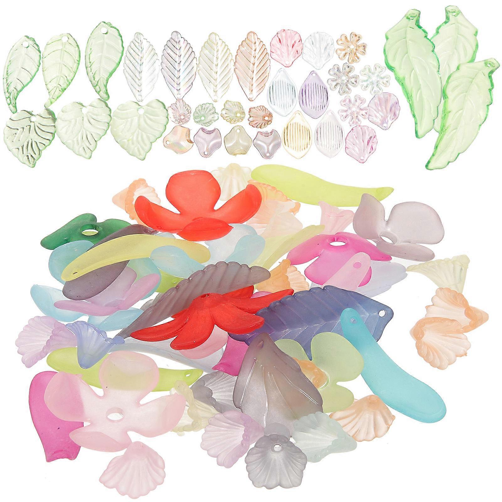 Assorted Color Durable Acrylic Flower and Leaf Charms for Jewelry Making and Decoration 3 Packs