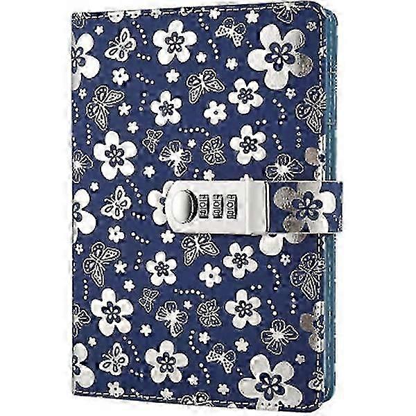 Leather bound diary with lock, A5 size diary with combination lock password journal locking personal diary (silver)